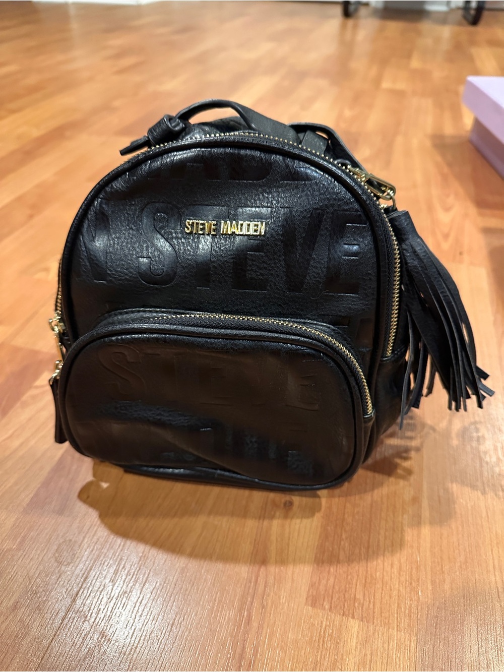 Steve Madden Black Leather Mini Backpack with Tassel